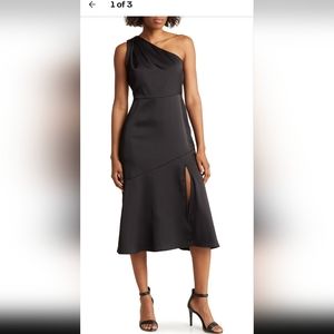 Sam Edelman One Shoulder Satin Midi dress in Black - Size 10